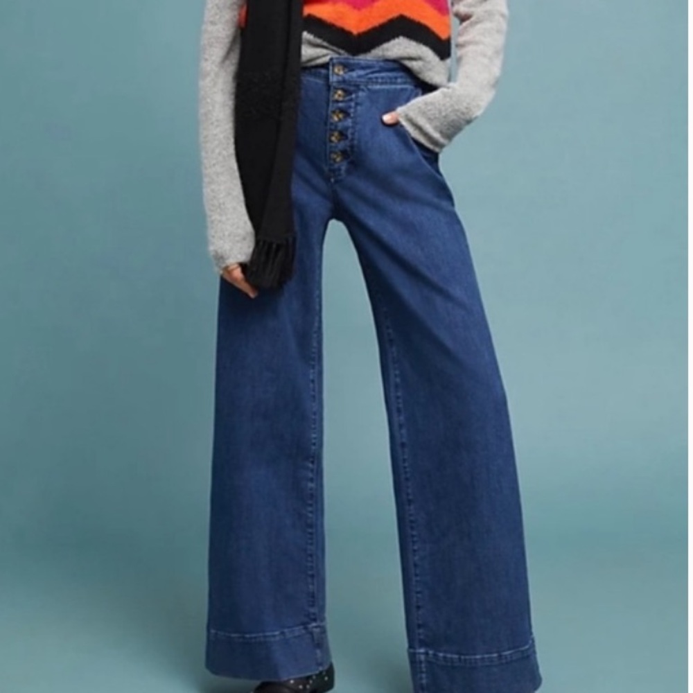 Anthropologie Pilcro Denim Jeans Wide Leg Size 30 Dark Denim